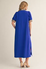 Jodifl Solid Color Midi Dress with Contrasting Classic Check in Royal