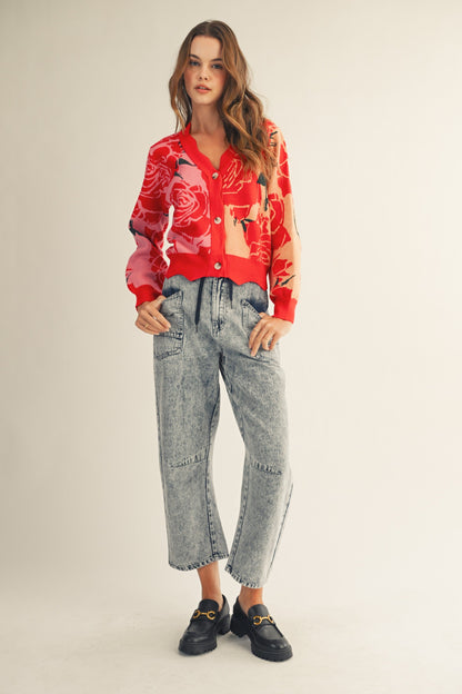 LovLov Rose Floral Cardigan in Rose Pink