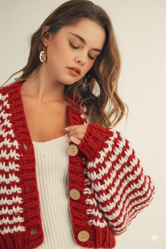 LovLov Chunky Knit OVERSIZED Cardigan in Red