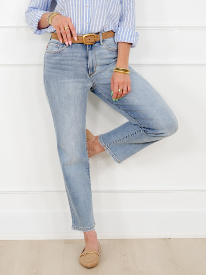 Judy Blue High Rise Light Wash Straight Leg Ankle Jeans