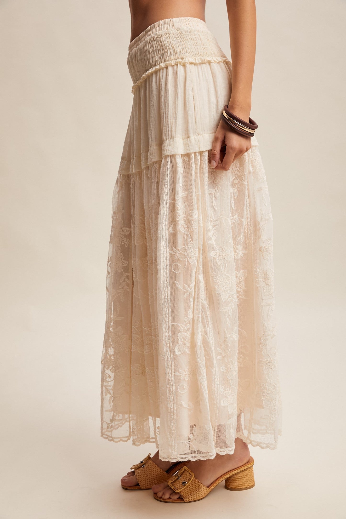 Listicle Embroidered Maxi Skirt in Ecru