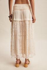 Listicle Embroidered Maxi Skirt in Ecru