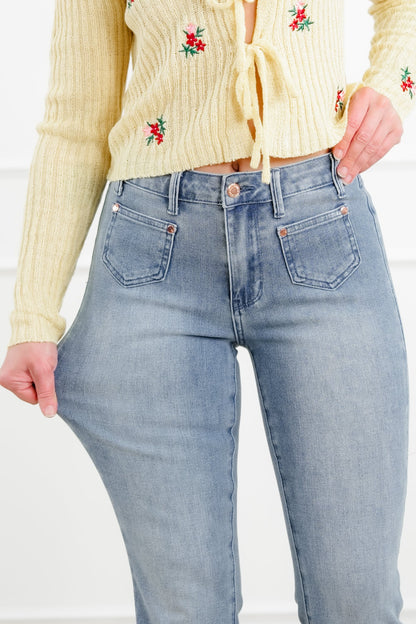 Judy Blue Sunday Stroll Mid Rise Medium Wash Bootcut Jeans with Front Patch Pockets