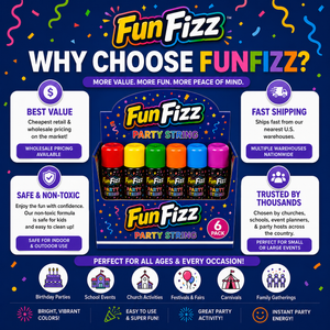FunFizz Party String Spray (6 Pack) – Non-Toxic Color String Aerosol for Birthday Parties, Weddings, Celebrations, School Events & Festive Occasions