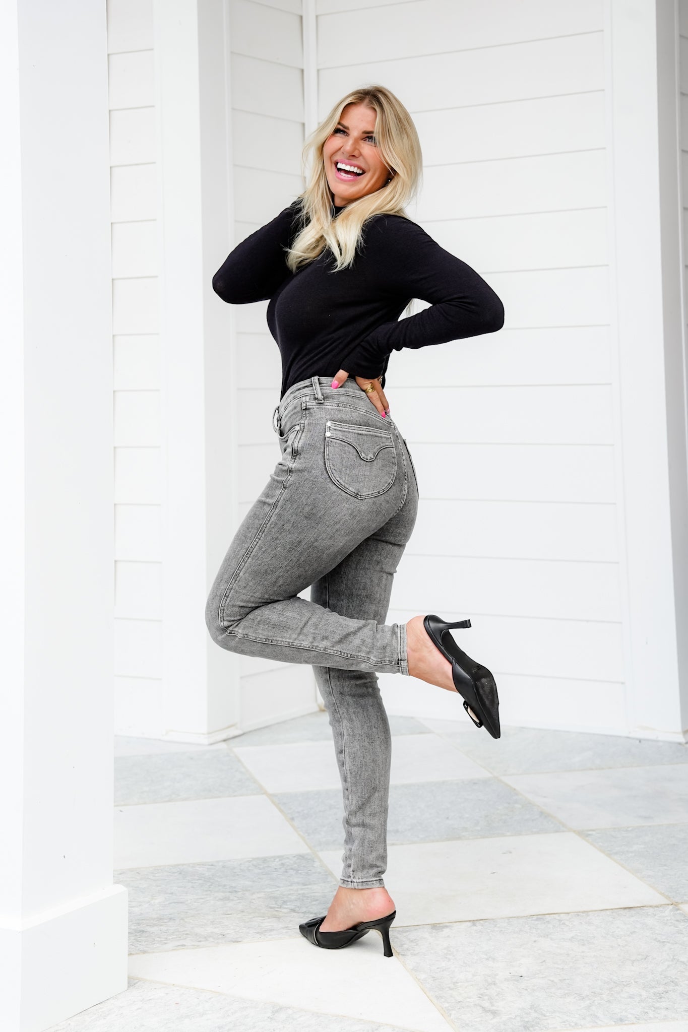Judy Blue Smoke Show Mid Rise Grey Tummy Control Skinny Jeans with Shield Pockets