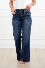 Judy Blue The Zoe Mid Rise Medium Wash 90's Straight Leg Jeans with Double Front Patch Pockets