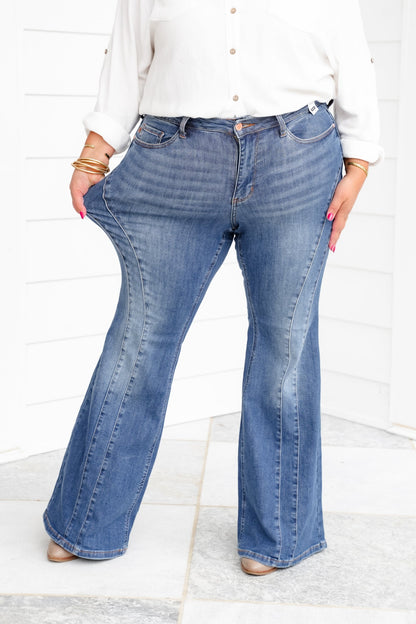 Restock! Judy Blue Golden Hour Mid Rise Flare Jeans with Double Angular Seam