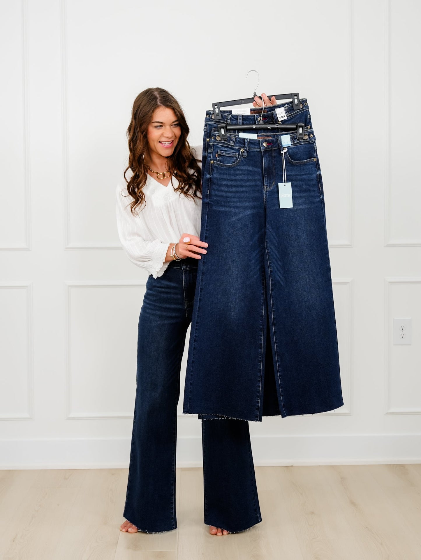 Judy Blue The Levi High Rise Dark Wash Petite/Reg Retro Wide Leg Jeans with Adjustable Waistband Tabs