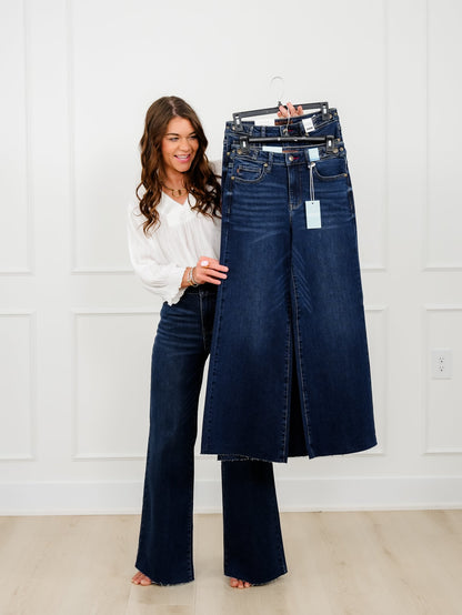 Judy Blue The Levi High Rise Dark Wash Petite/Reg Retro Wide Leg Jeans with Adjustable Waistband Tabs