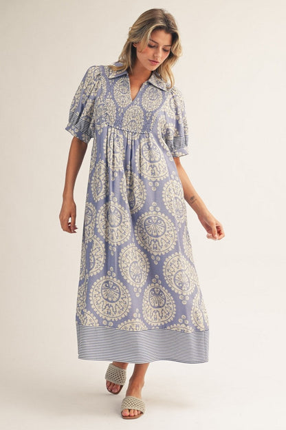 Jodifl Geometric Floral Print Midi Dress in Periwinkle ON ORDER