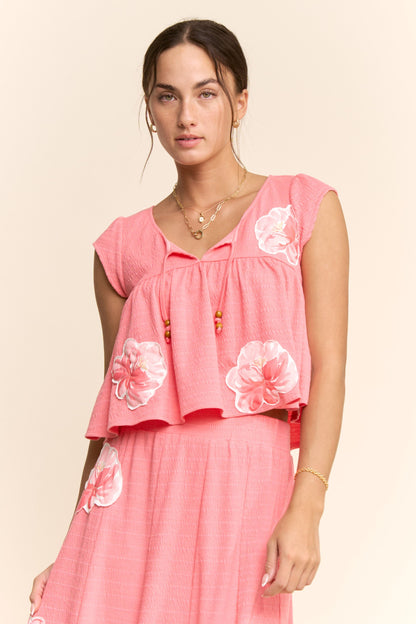 Davi & Dani Crinkled Knit Top Elastic Waist Maxi Skirt Set in Pink