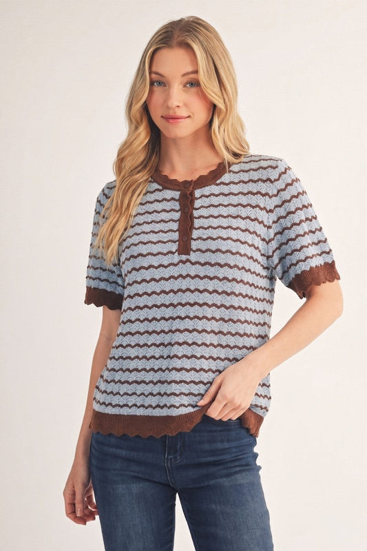 Jodifl Zig-Zag Pattern Lightweight Sweater Top in Brown/Blue