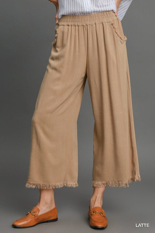 Umgee Wide Leg Linen Pants in Latte