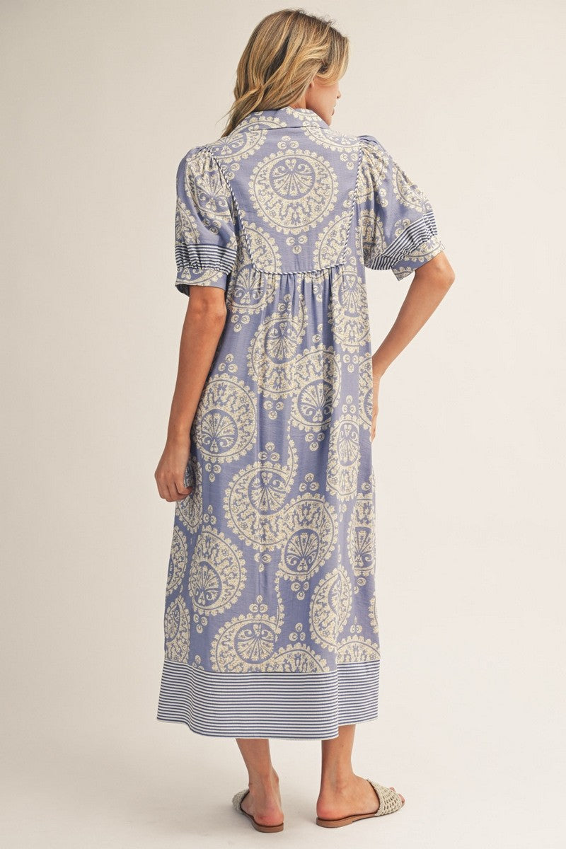 Jodifl Geometric Floral Print Midi Dress in Periwinkle ON ORDER