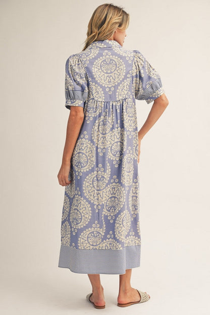 Jodifl Geometric Floral Print Midi Dress in Periwinkle ON ORDER