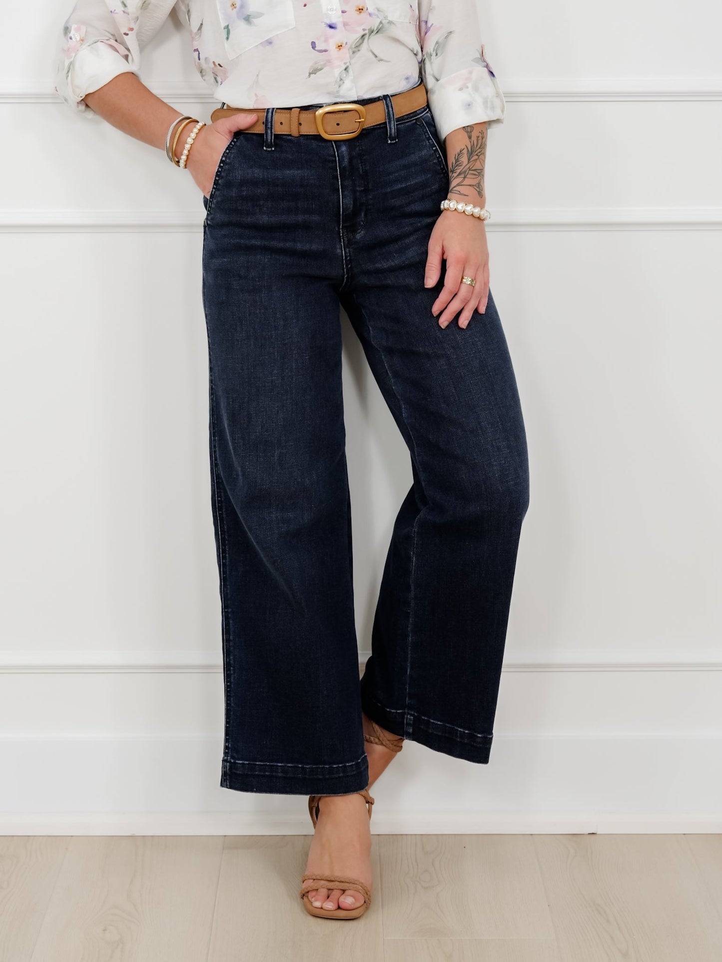 Judy Blue the Jasmine High Rise Dark Wash Wide Leg Ankle Trouser Jeans