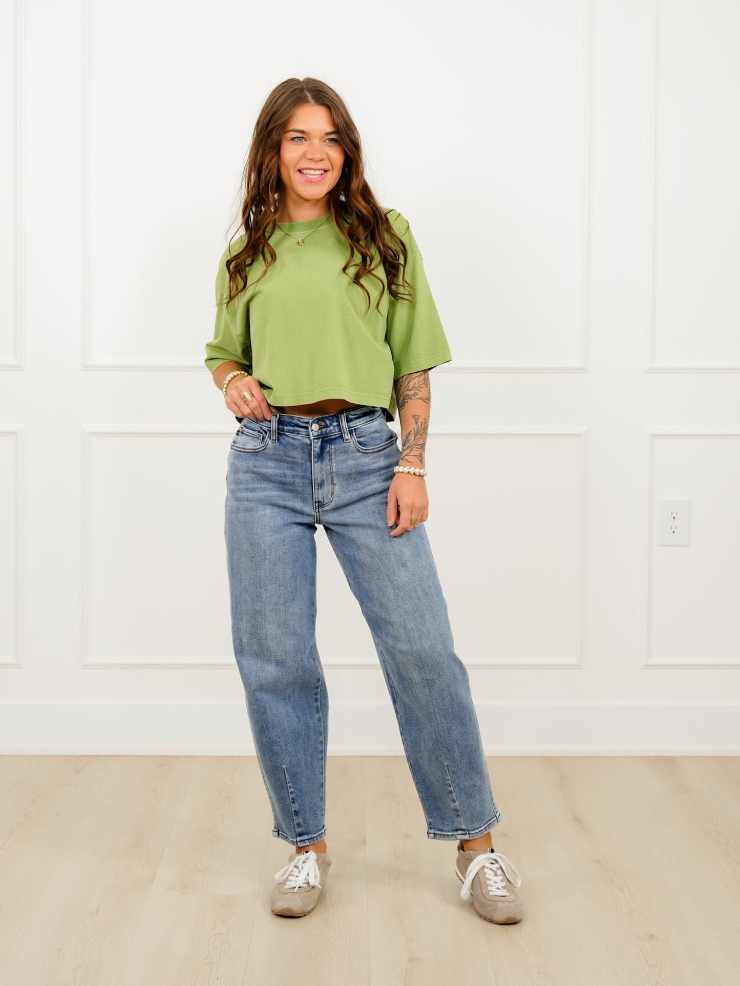 Judy Blue High Rise Medium Wash Barrel Jeans with Front Darts