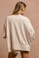 BiBi OVERSIZED Solid Color Top with Leopard "LOVE" Letter Patches in Oatmeal ON ORDER