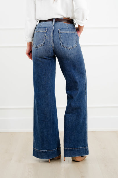 Judy Blue The Rory Petite/Reg Mid Rise Dark Wash Retro Wide Leg Trouser Jeans
