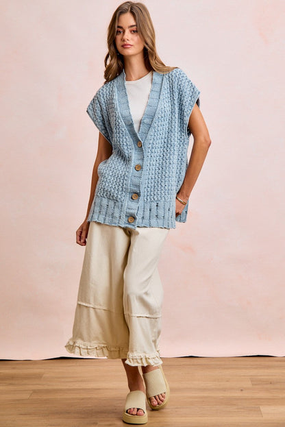 BiBi Mineral Washed Knit Boxy Cardigan in Washed Denim