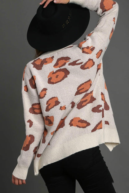 Umgee Leopard Button Down Cardigan Sweater in Cream