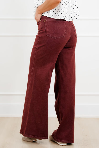 Judy Blue High Rise Burgundy Retro Wide Leg Jeans with Twisted Seams