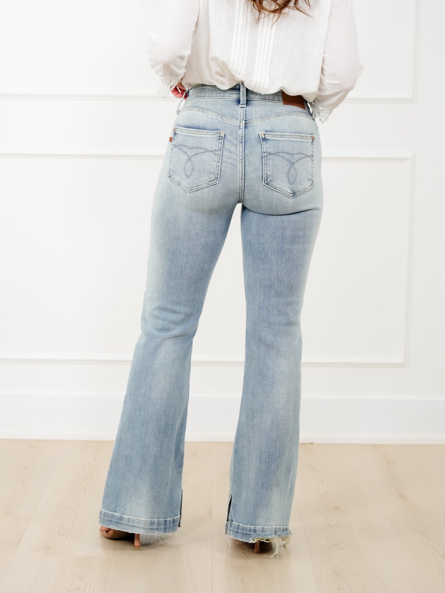 Judy Blue Mid Rise Medium Wash Multiple Inseam Flare Jeans with Slit