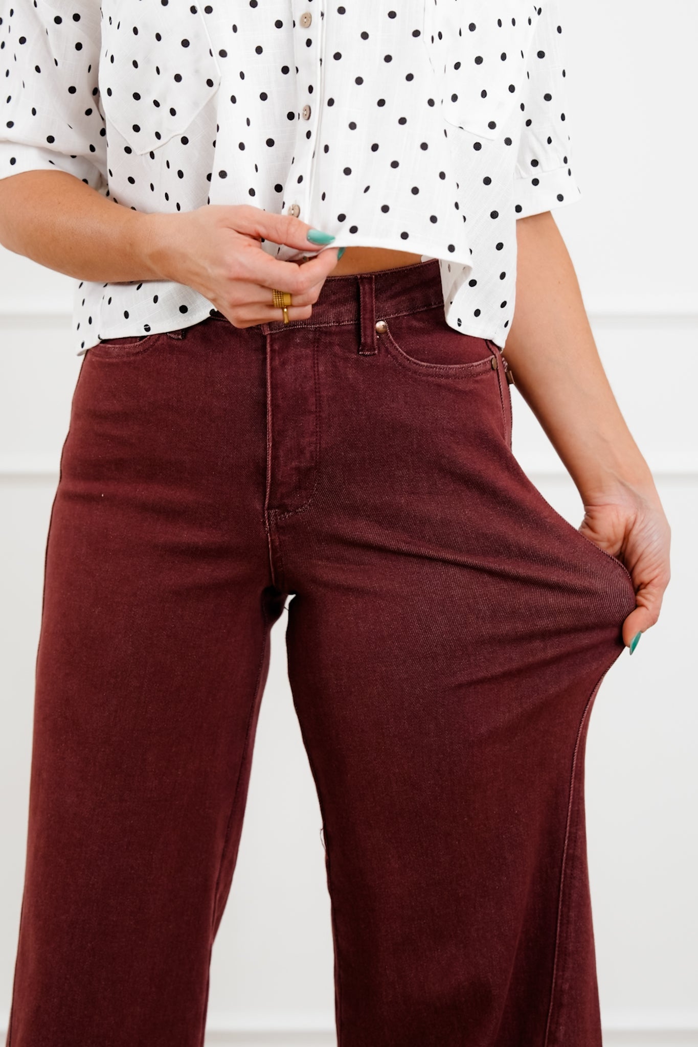 Judy Blue High Rise Burgundy Retro Wide Leg Jeans with Twisted Seams
