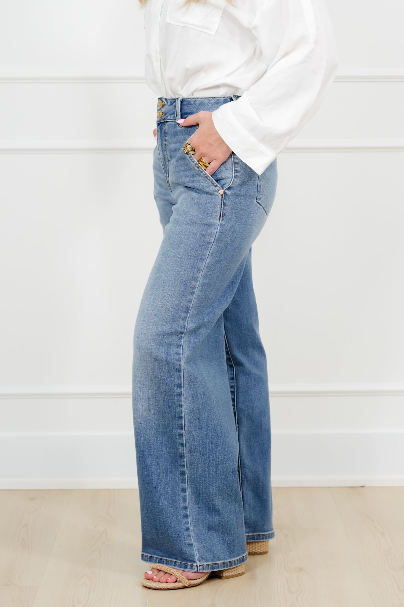 Judy Blue High Rise Medium Wash Multiple Inseam Column Jeans with Trouser Styling