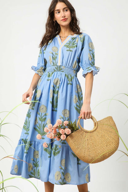 Umgee Bold Floral Print Midi Dress in Periwinkle Mix ON ORDER