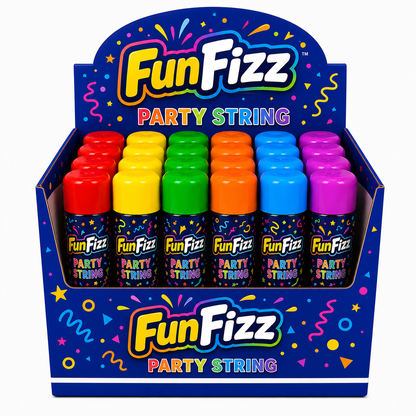 FunFizz Silly Party String Spray (24 Pack) – Non-Toxic Color String Aerosol for Birthday Parties, Weddings, Celebrations, School Events & Festive Occasions