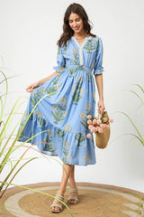 Umgee Bold Floral Print Midi Dress in Periwinkle Mix ON ORDER
