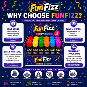 FunFizz Party String Spray (12 Pack) – Non-Toxic Color String Aerosol for Birthday Parties, Weddings, Celebrations, School Events & Festive Occasions