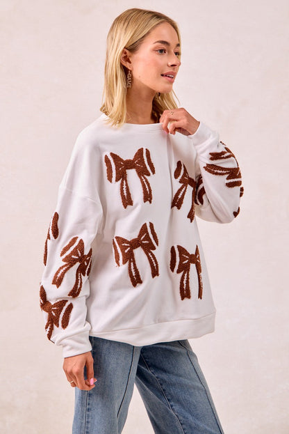 BiBi GAME DAY Football Bow Patched Sweatshirt in Ivory