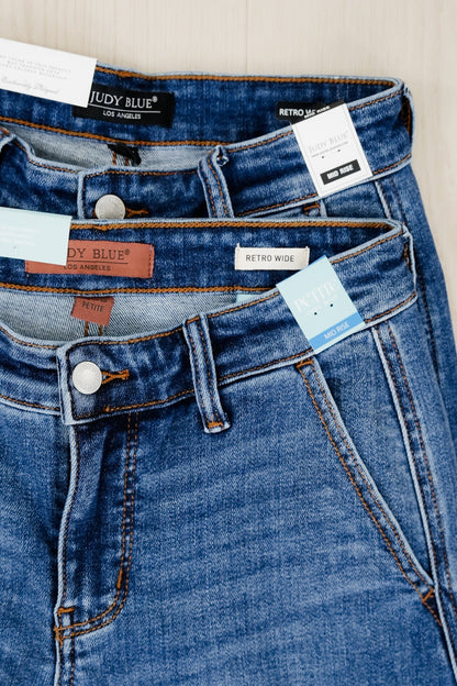 Judy Blue The Rory Petite/Reg Mid Rise Dark Wash Retro Wide Leg Trouser Jeans