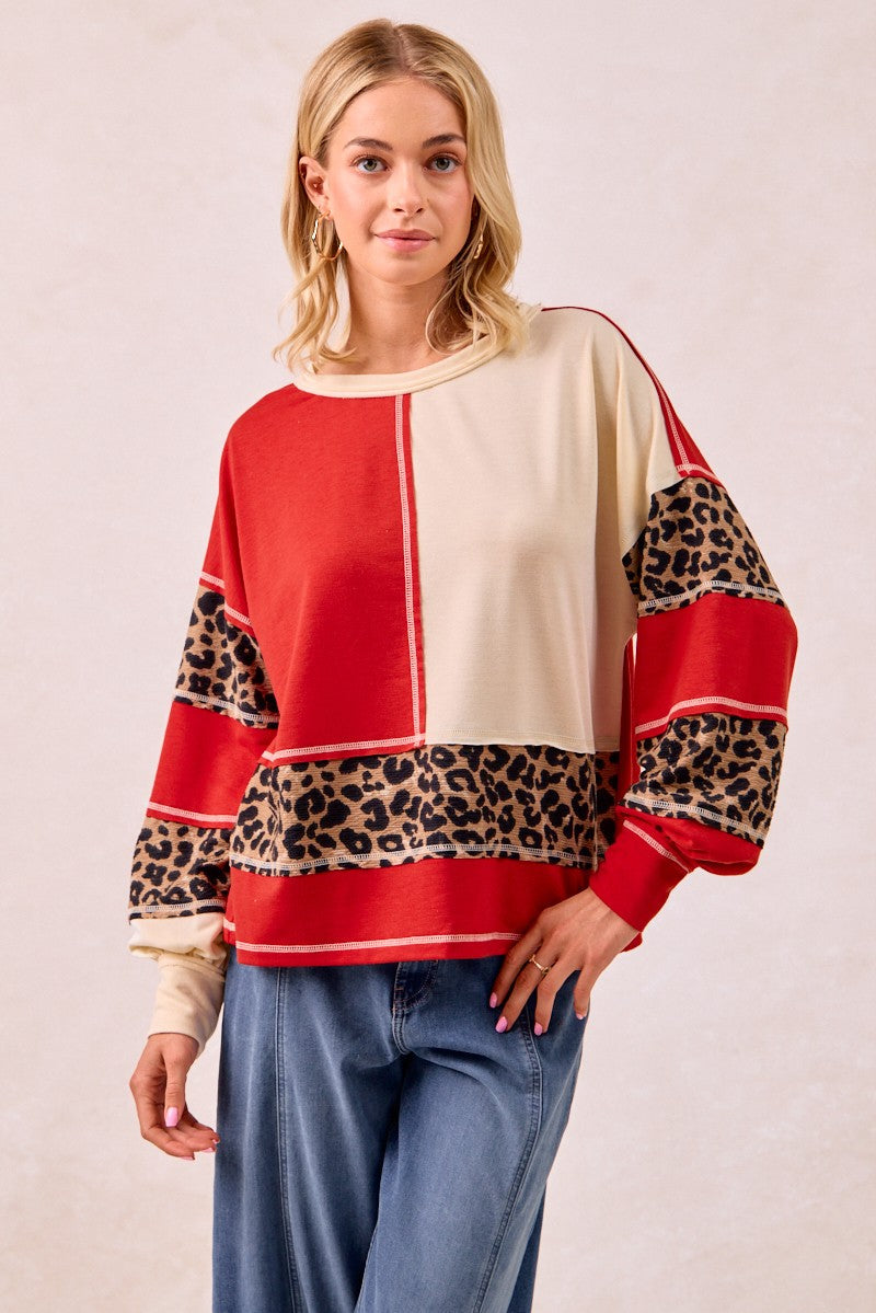 BiBi Mix N Match French Terry Top in Dark Red