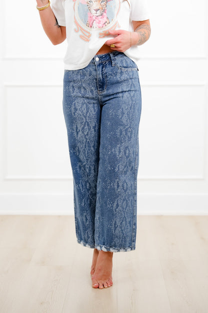 Judy Blue High Rise Snake Print Wide Leg Ankle Jeans