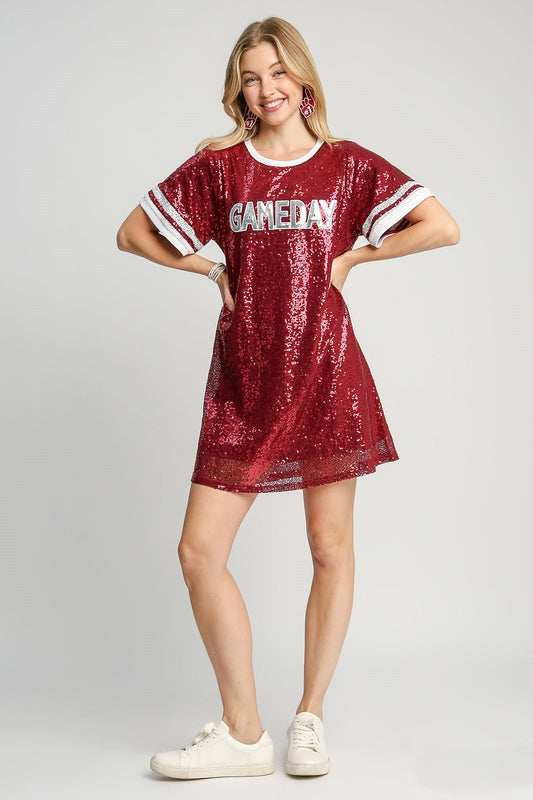Umgee Round Neck Mini Dress GAME DAY STYLE in Burgundy