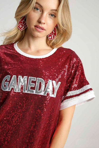 Umgee Round Neck Mini Dress GAME DAY STYLE in Burgundy