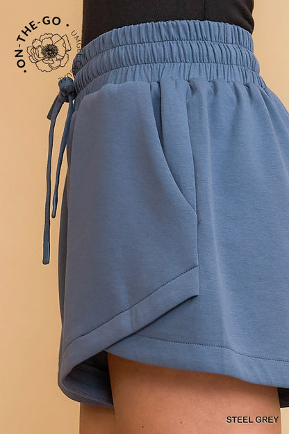 Umgee Luxeknit Sweatshorts in Steel Blue