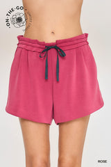 Umgee Double Tucked Cupro Drawstring Shorts in Rose