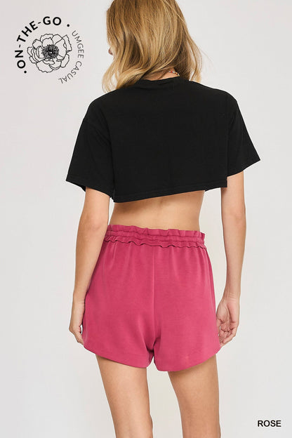 Umgee Double Tucked Cupro Drawstring Shorts in Rose