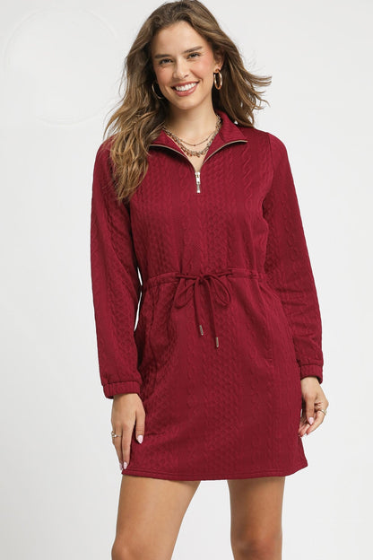 Umgee Cable Knit Mini Dress in Burgundy