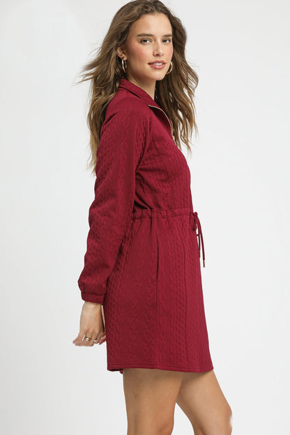 Umgee Cable Knit Mini Dress in Burgundy