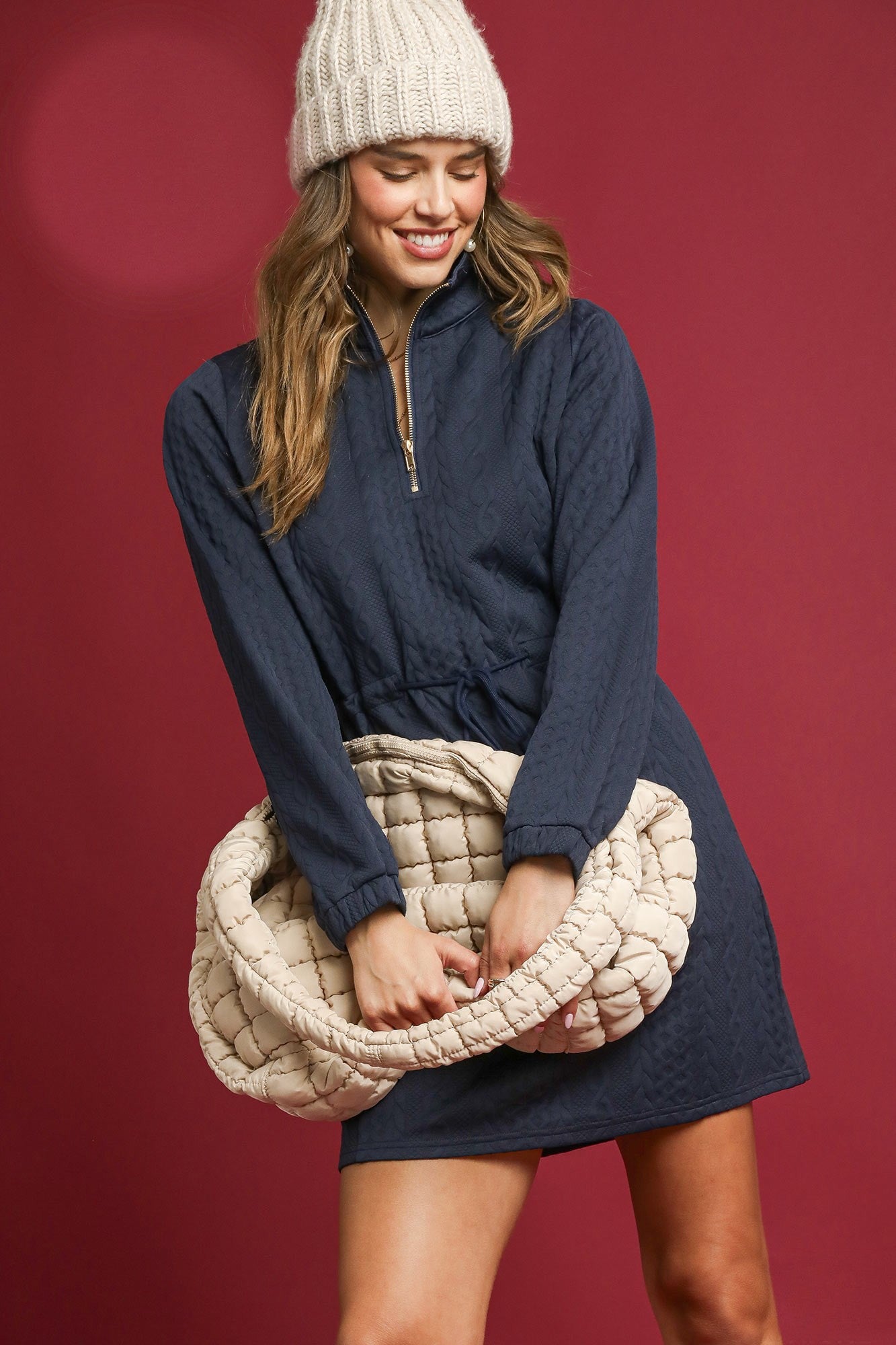 Umgee Cable Knit Mini Dress in Midnight
