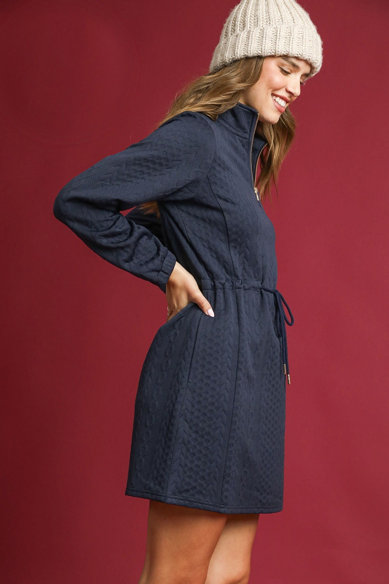 Umgee Cable Knit Mini Dress in Midnight