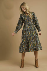 Umgee Exclusive Floral Print Midi Dress in Black Mix