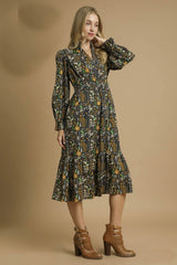 Umgee Exclusive Floral Print Midi Dress in Black Mix