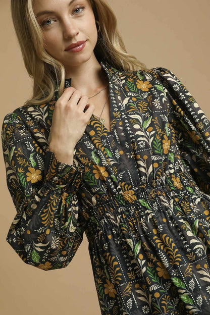 Umgee Exclusive Floral Print Midi Dress in Black Mix