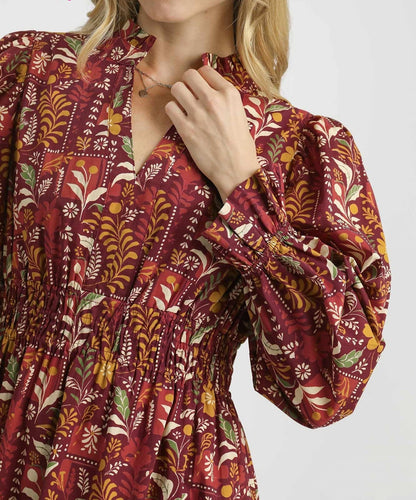 Umgee Exclusive Floral Print Midi Dress in Burgundy Mix